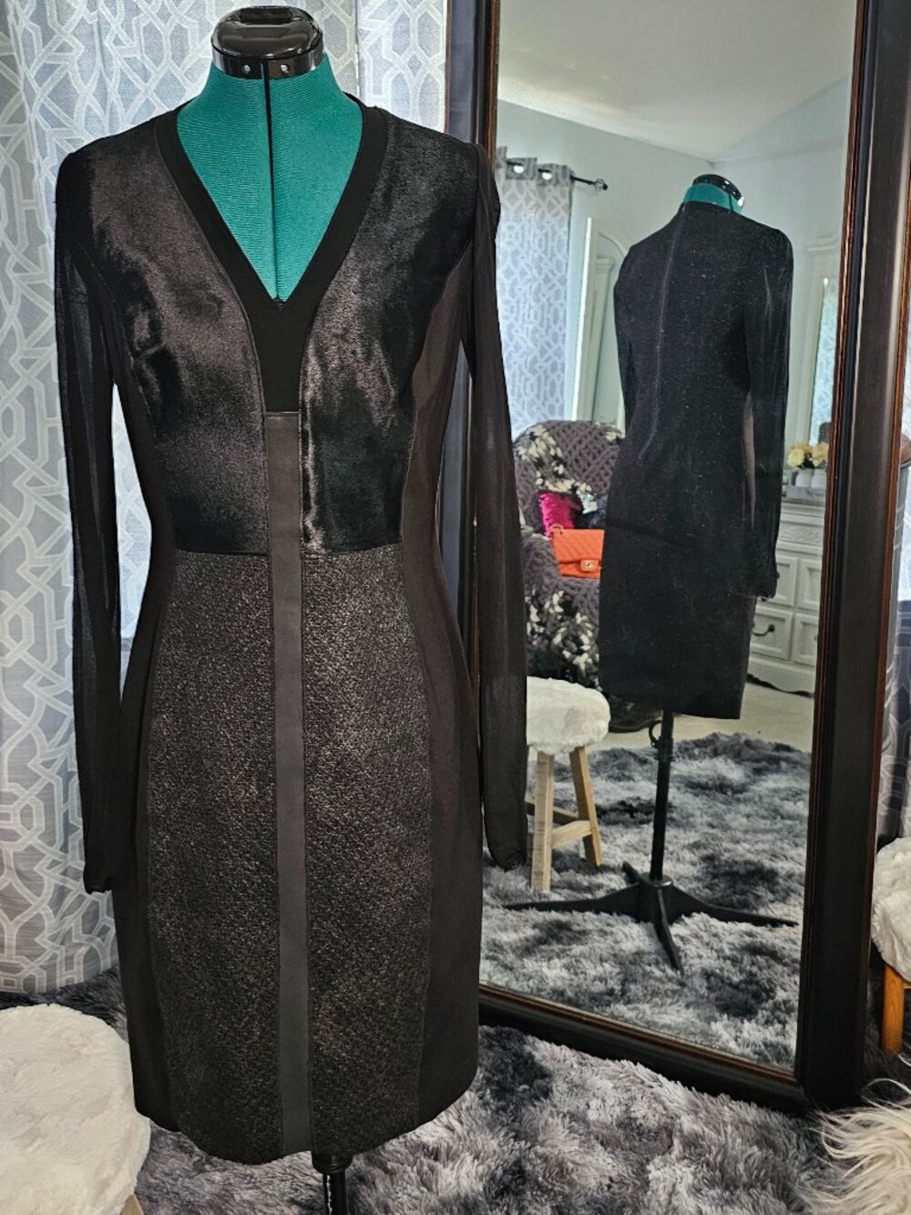Elie Tahari Shelby Mixed Media Leather & Calf Hair Sheath Dress – Size 6 - Picture 1 of 9